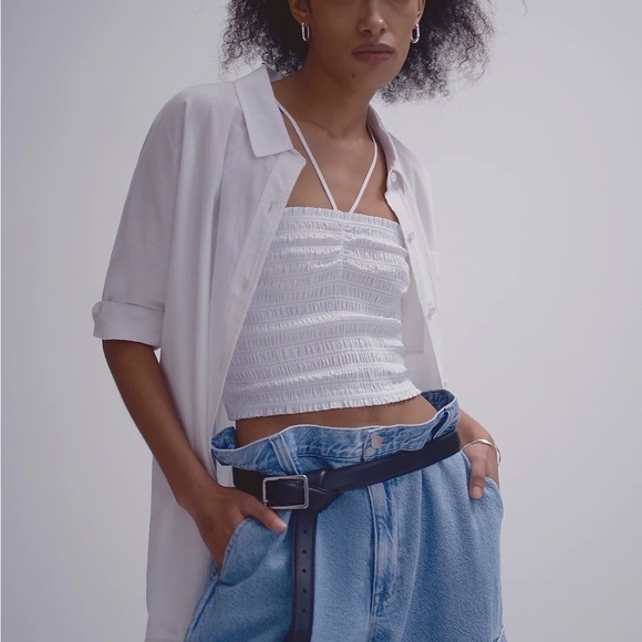 Madewell White Poplin Smocked Halter Crop Top Large NWT - Picture 10 of 10